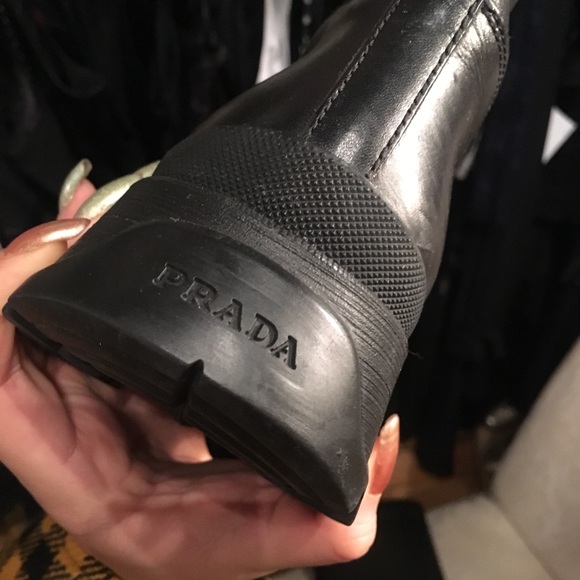 Prada chunky black leather knee high boots - Picture 2 of 5